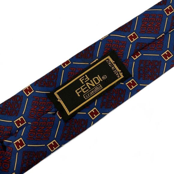 Vintage Fendi Men's 100% Italian Silk Allover Monogram Logo Neck Tie Blue/Red - Picture 7 of 9